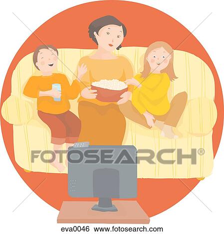 mom watching a movie with her children View Large Illustration Stock Illustration - mom watching a movie with her children. Fotosearch