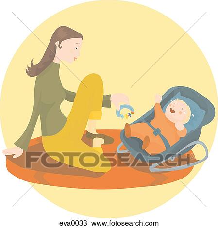 Drawing - mother and crying child. Fotosearch