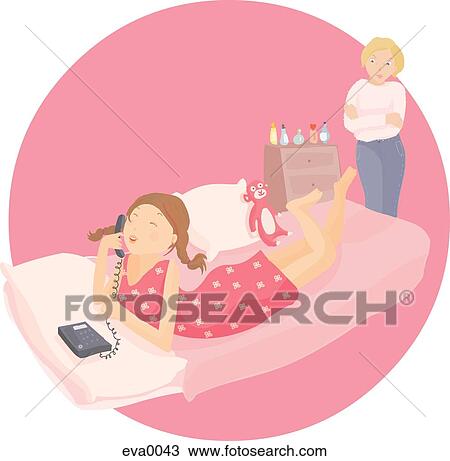 Drawing - teenage girl talking on the phone. Fotosearch