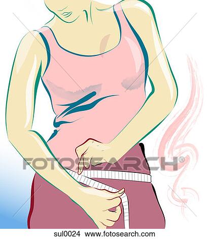 Stock Illustration - woman measuring her waist. Fotosearch