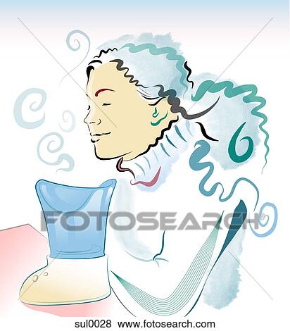 Stock Illustration - woman steaming her face. Fotosearch