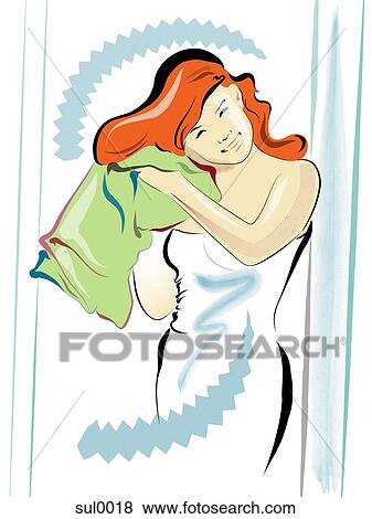 Stock Illustration - woman towel drying her hair. Fotosearch