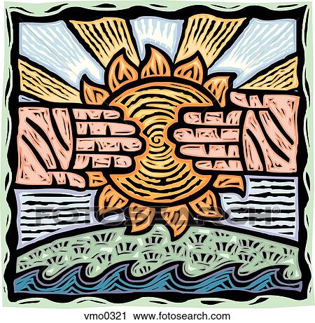 Hands touching the sun View Large Illustration Clip Art - Hands touching the sun. Fotosearch
