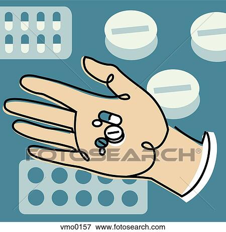 Stock Illustration - Hand holding Pills. Fotosearch