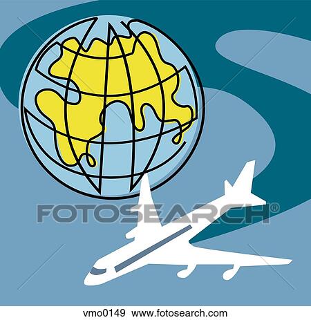 Plane circling the globe View Large Illustration Stock Illustration - Plane circling the globe. Fotosearch