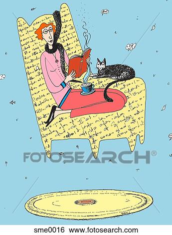 Stock Illustration - A woman reading on a chair made of words. Fotosearch