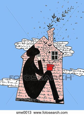 a writer at home View Large Illustration Drawing - a writer at home. Fotosearch