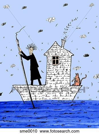 Clipart - An author sailing a boat made of words. Fotosearch