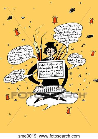 graduate sitting at the computer View Large Illustration Stock Illustration - graduate sitting at the computer. Fotosearch