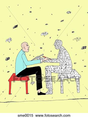 Man talking to a person made of words View Large Illustration Stock Illustration - Man talking to a person made of words. Fotosearch