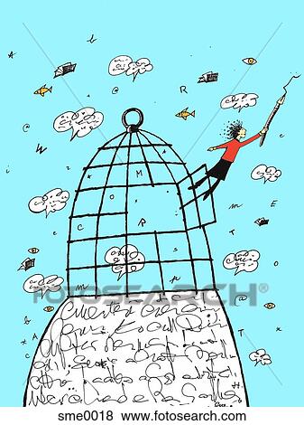 writer flying out of a cage View Large Illustration Stock Illustration - writer flying out of a cage. Fotosearch