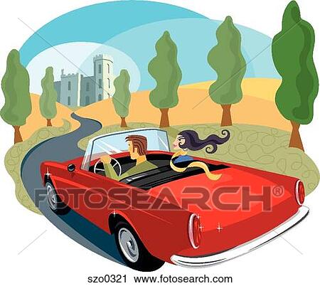 Couple driving towards a castle View Large Illustration Clip Art - Couple driving towards a castle. Fotosearch