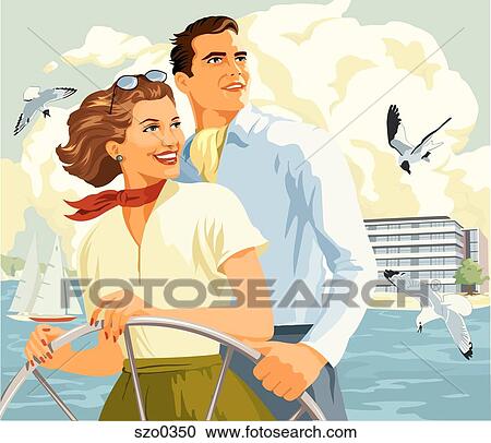 Couple on a sailboat View Large Illustration Clipart - Couple on a sailboat. Fotosearch