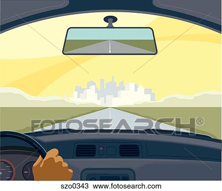 View from the inside of a car on a highway Drawing ...