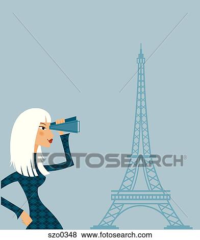 Woman looking at the Eiffel Tower View Large Illustration Stock Illustration - Woman looking at the Eiffel Tower. Fotosearch