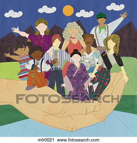a hand holding people View Large Illustration Clip Art - a hand holding people. Fotosearch