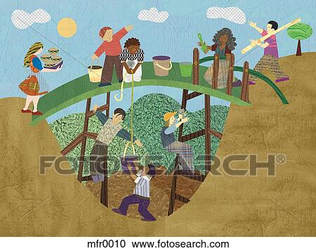 Clipart - building a bridge. Fotosearch