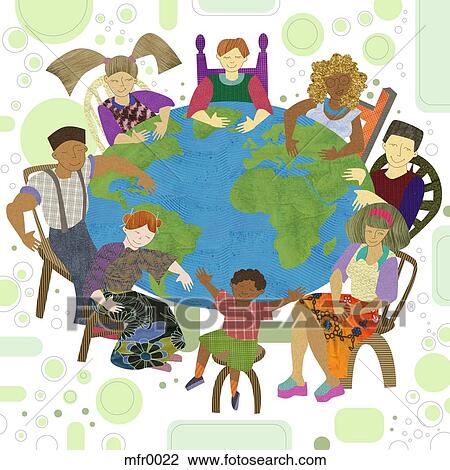 Dibujo - gente, alrededor, un, tabla. Fotosearch