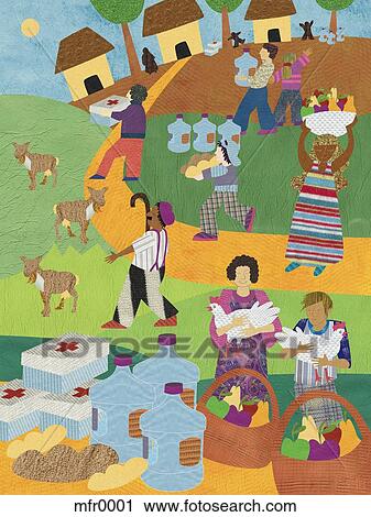 Clip Art - people donating food and water. Fotosearch