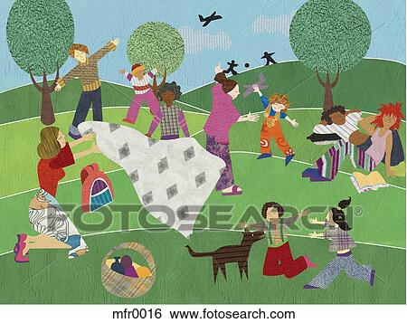 Stock Illustration - people having a big picnic. Fotosearch