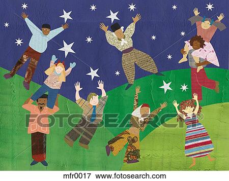 Stock Illustration - people reaching for the stars. Fotosearch
