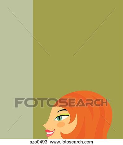 Drawing - Redhead on green. Fotosearch