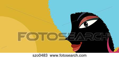 Drawing - woman with blue afro. Fotosearch