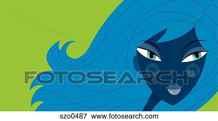 Stock Illustration - woman with blue flowing hair. Fotosearch