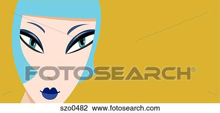 woman with short blue hair View Large Illustration Drawing - woman with short blue hair. Fotosearch