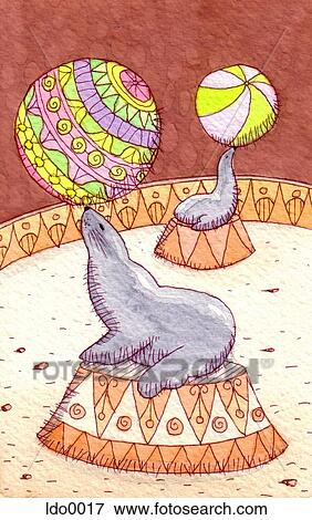Stock Illustration - circus seals. Fotosearch