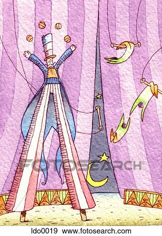 stilt walker and trapeze View Large Illustration Stock Illustration - stilt walker and trapeze. Fotosearch