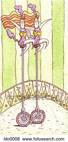 two women on unicycles View Large Illustration Stock Illustration - two women on unicycles. Fotosearch