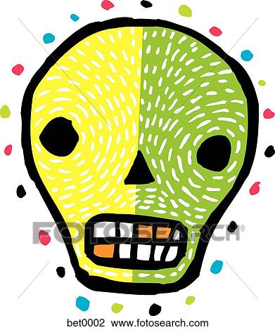 green and yellow skull View Large Illustration Drawing - green and yellow skull. Fotosearch