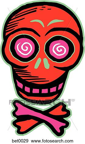 Stock Illustration - pink and green skull and crossbones. Fotosearch
