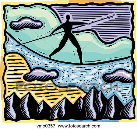 Stock Illustration - balancing on a tight rope. Fotosearch
