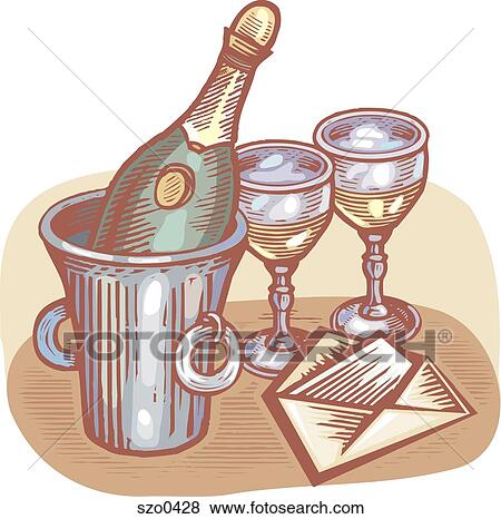 bottle of champagne and glasses View Large Illustration Stock Illustration - bottle of champagne and glasses. Fotosearch