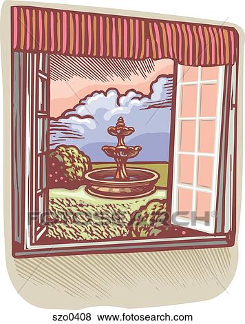 fountain outside of a window View Large Illustration Stock Illustration - fountain outside of a window. Fotosearch