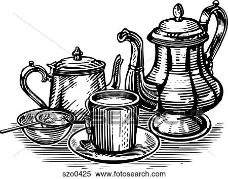 tea set b/w View Large Illustration Stock Illustration - tea set b/w. Fotosearch