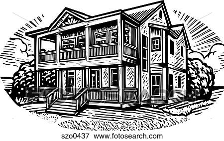 two storey house b/w View Large Illustration Stock Illustration - two storey house b/w. Fotosearch