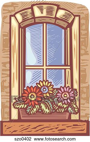 window box of flowers View Large Illustration Drawing - window box of flowers. Fotosearch