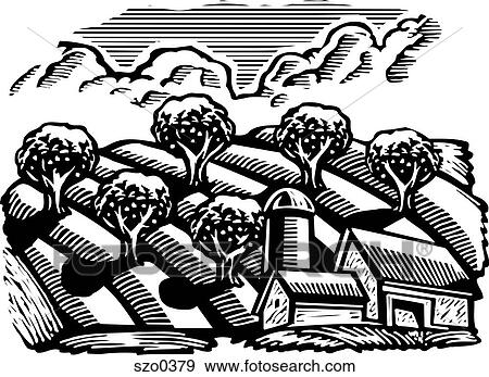 Stock Illustration - apple orchard b/w. Fotosearch