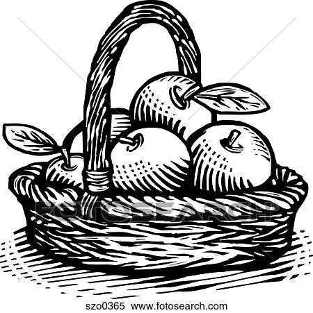 Stock Illustration - basket of apples b/w. Fotosearch