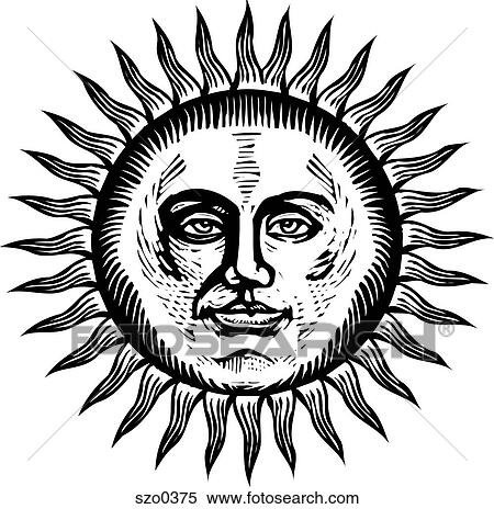 Stock Illustration - bright sun in black and white. Fotosearch