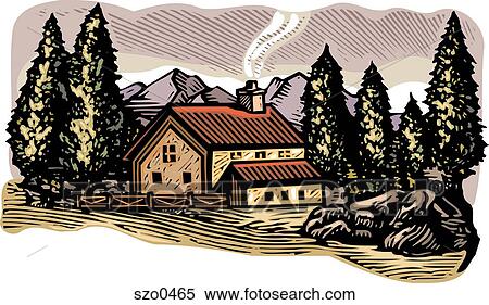 Cabin in the woods Stock Illustration | szo0465 | Fotosearch