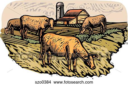 cow pasture View Large Illustration Stock Illustration - cow pasture. Fotosearch
