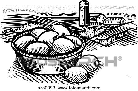 Drawing - farm fresh eggs b/w. Fotosearch