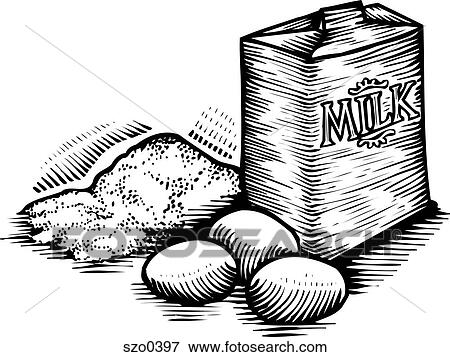 flour, eggs, and milk b/w View Large Illustration Stock Illustration - flour, eggs, and milk b/w. Fotosearch