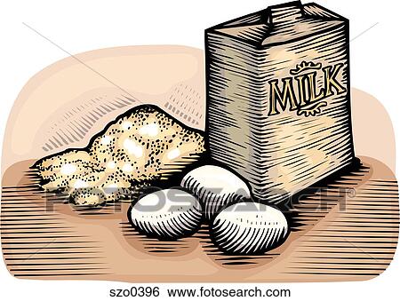 flour, eggs, and milk View Large Illustration Stock Illustration - flour, eggs, and milk. Fotosearch
