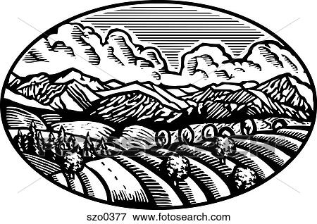 Stock Illustration - rolling hills and mountains b/w. Fotosearch
