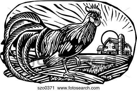 Clip Art - rooster b/w. Fotosearch